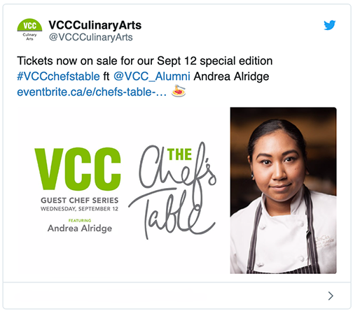Andrea Alridge CinCin tweet VCC September 2018